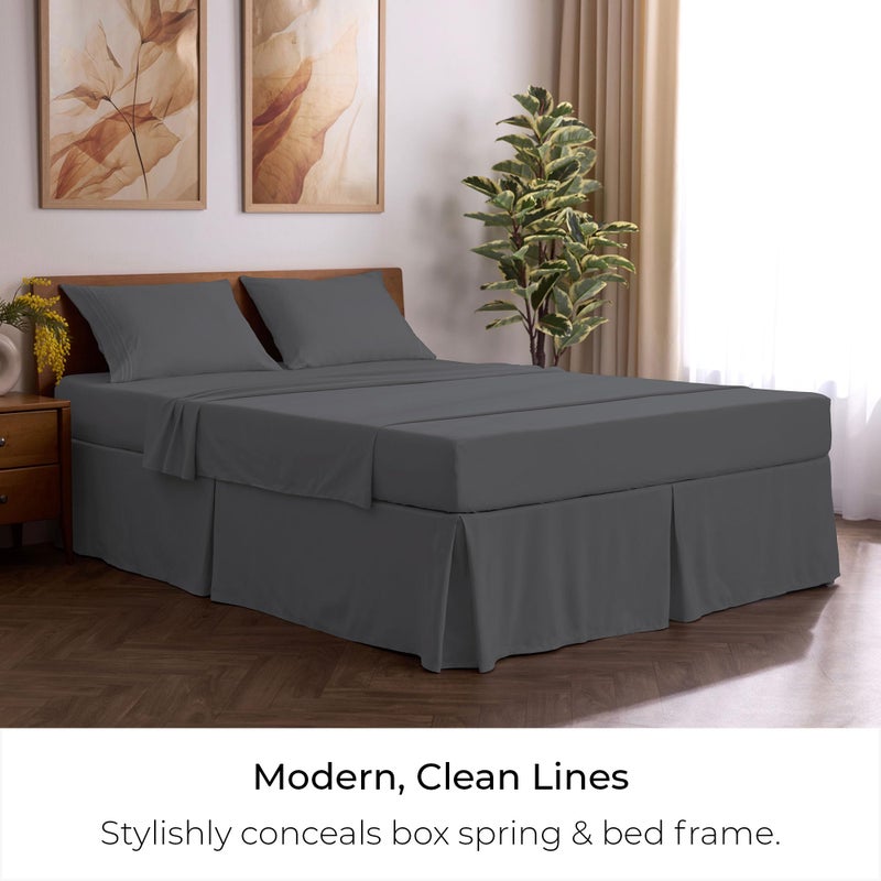 mellanni تنورة سرير ميلاني بحجم كوين - تنجيد سرير - 15 بوصة هبوط مصمم مع طيات - أغطية سرير فاخرة فندقية - مقاومة للتجاعيد، التلاشي، والبقع - 1 تنورة سرير (كوين، رمادي) - Image 5